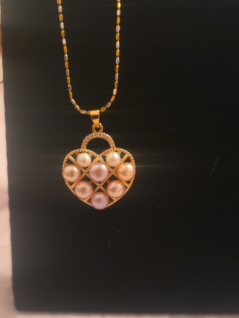 Gold Heart Pearl Pendant Necklace - Multicolor Pearls